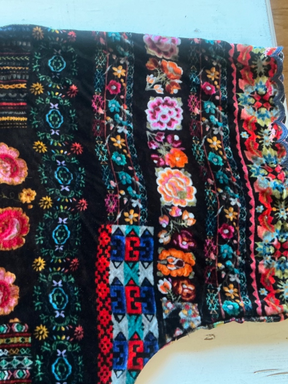 Johnny Was Abril floral velvet kimono sleeve cropped top w/scalloped edges M - Picture 7 of 12